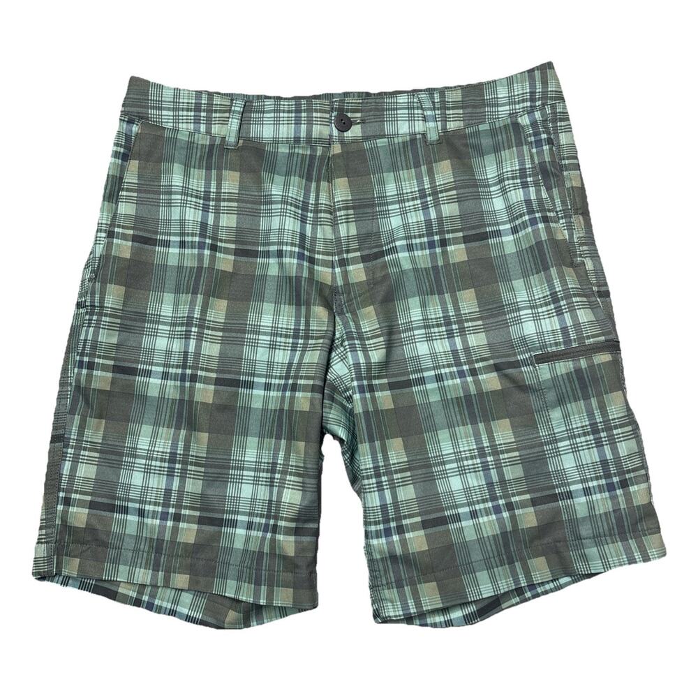 North Face Shorts Mens 32 Green Blue Plaid Pura Vida 2.0 Performance Hiking